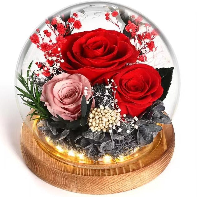 Preserved Real Rose in Glass Dome with LED Strip