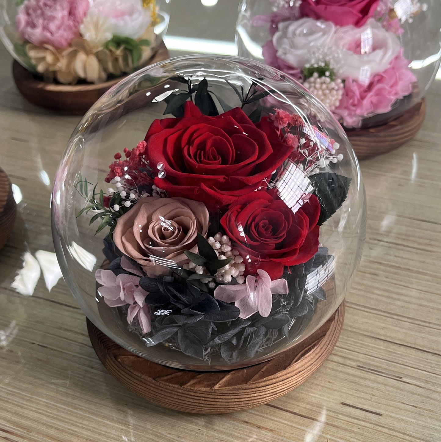 Preserved Real Rose in Glass Dome with LED Strip