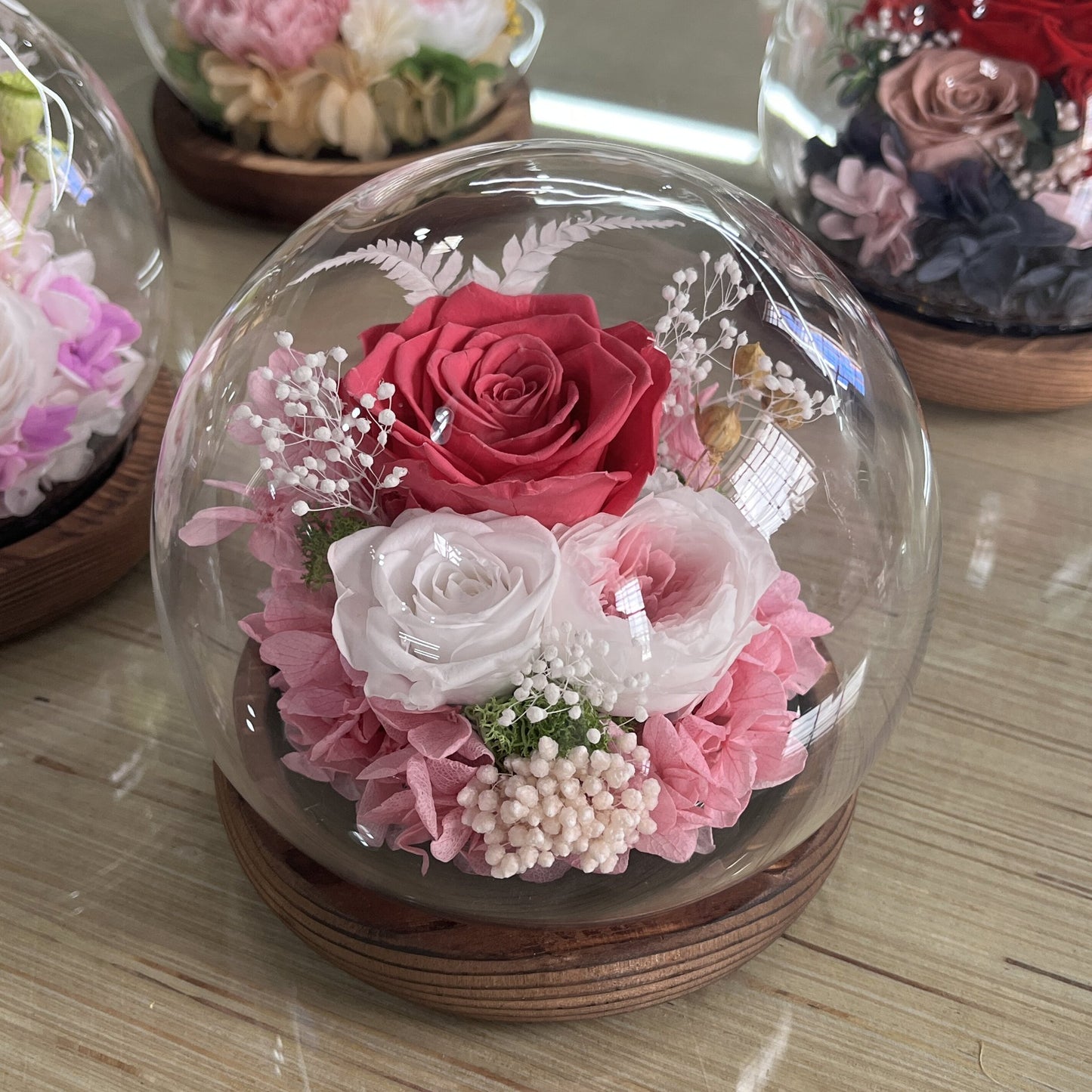 Preserved Real Rose in Glass Dome with LED Strip