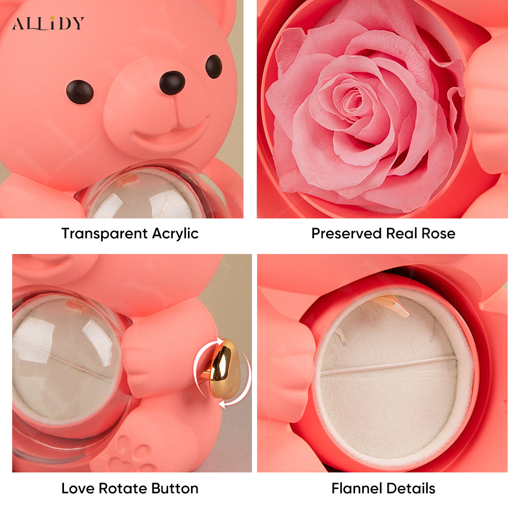 Preserved Rose Teddy Bear Jewelry Storage Gift Box