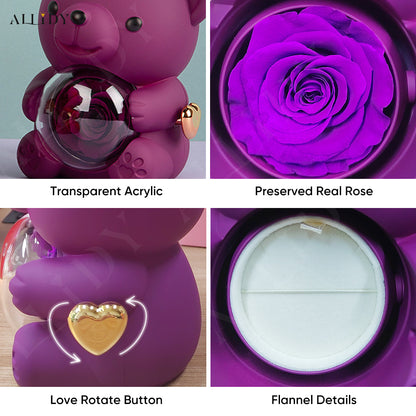 Eternal Rose Teddy Bear with Engraved Necklace