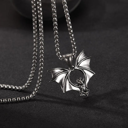 Men’s Bat Pendant Necklace – Gothic Punk Stainless Steel Chain with Creative Hip Hop Style
