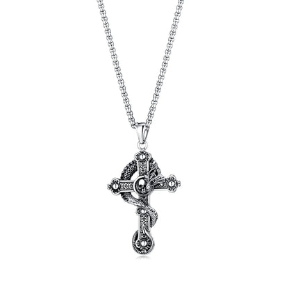 Vintage Dragon Skull Cross Necklace for Men – Gothic Titanium Steel Hip Hop Pendant Jewelry