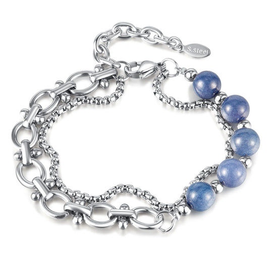 Unisex Double-Layer Chain Bracelet – Stainless Steel with Aventurine Stone, Niche Fashion Design for Men and Women