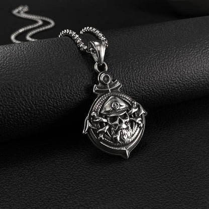 Men’s Pirate Skull Pendant Necklace – Vintage Punk Stainless Steel Street Style Jewelry