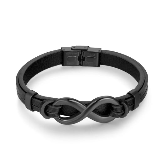 Men’s Infinity Symbol Leather Bracelet – Adjustable Stainless Steel Wristband, European Street Style