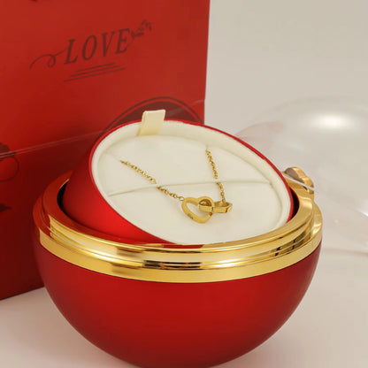 Eternal Rose Round Jewelry Box Personalized Custom Engraved Name Necklace Heart Pendant Women Valentine's Day Christmas Gift