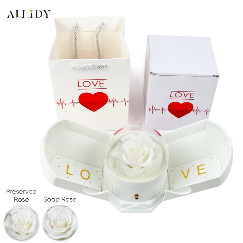 New Creative Double Open Preserved/Soap Rose Gift Box Drawer Jewelry Box Necklace Christmas Birthday Holiday Gift Set Box