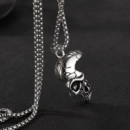 Men’s Punk Skull Pendant Necklace – Retro Stainless Steel Chain with Creative Gothic Style