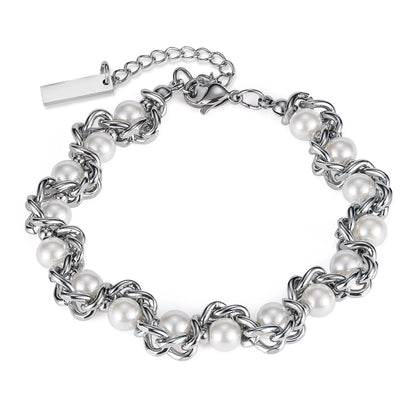 Trendy Pearl Wrap Chain Bracelet for Women – Creative Stainless Steel Design Jewelry