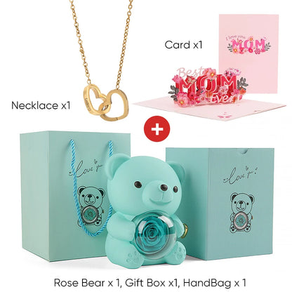 2025 New Beautiful 3D Mother's Day Card Roses Teddy Bear and Necklace Best Personalized Unique Mother’s Day Gifts for Mom