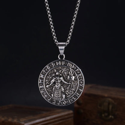 Men’s Viking Odin Pendant Necklace – Norse Mythology Stainless Steel Rune Amulet Jewelry