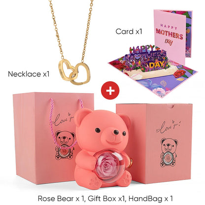 2025 New Beautiful 3D Mother's Day Card Roses Teddy Bear and Necklace Best Personalized Unique Mother’s Day Gifts for Mom