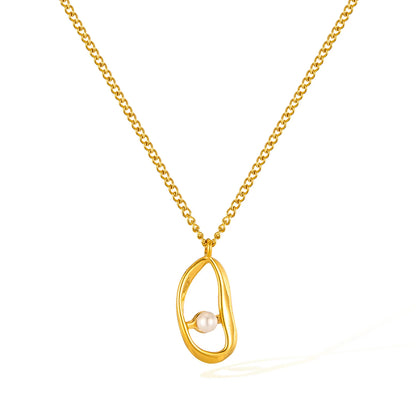 Geometric Pearl Pendant Necklace for Women – Trendy Irregular Stainless Steel Choker Chain