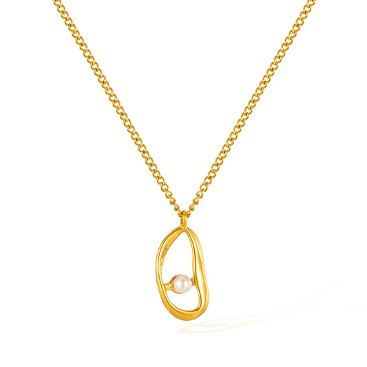 Geometric Pearl Pendant Necklace for Women – Trendy Irregular Stainless Steel Choker Chain