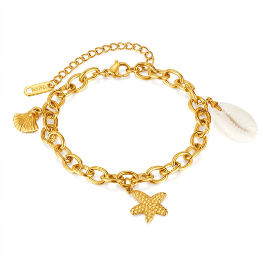Ocean Starfish Shell Bracelet for Women – Elegant Stainless Steel Luxury Chain Jewelry