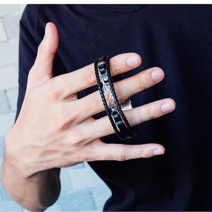 Men’s Music Note Leather Bracelet – Hip Hop Multi-Layer Braided Wristband, Trendy Punk Style Gift for Boyfriend