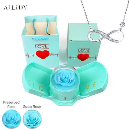 New Creative Double Open Preserved/Soap Rose Gift Box Drawer Jewelry Box Necklace Christmas Birthday Holiday Gift Set Box