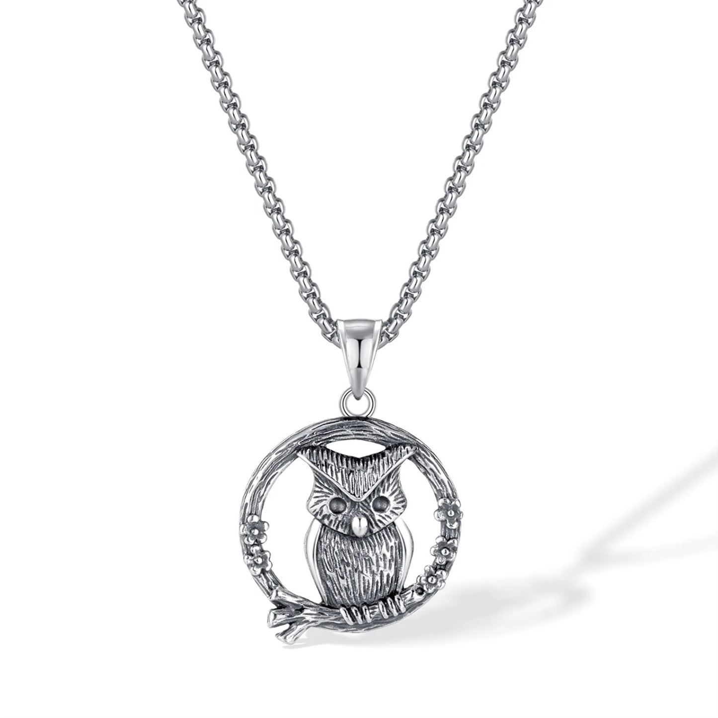 Men’s Vintage Owl Pendant Necklace – Creative Stainless Steel Animal Jewelry with Retro Style