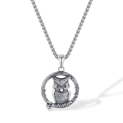 Men’s Vintage Owl Pendant Necklace – Creative Stainless Steel Animal Jewelry with Retro Style