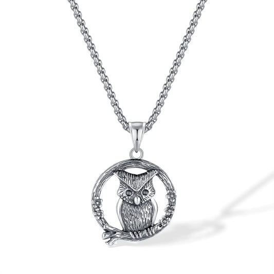 Men’s Vintage Owl Pendant Necklace – Creative Stainless Steel Animal Jewelry with Retro Style
