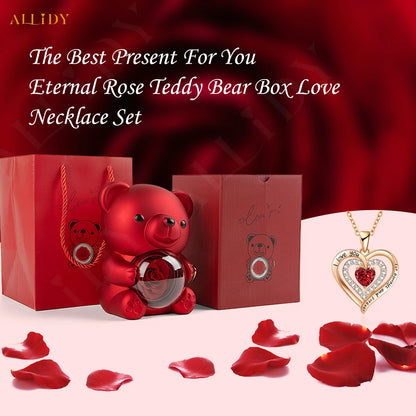 Luxury Red Zircon Pendant Necklaces With Rose Bear Gift Box For Girlfriend Women I Love You Gifts 2024 Trendy Wedding Jewelry