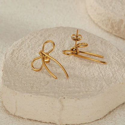 Minimalist Stainless Steel Bow Earrings for Women – Creative INS Style Statement Jewelry