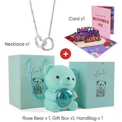 2025 New Beautiful 3D Mother's Day Card Roses Teddy Bear and Necklace Best Personalized Unique Mother’s Day Gifts for Mom