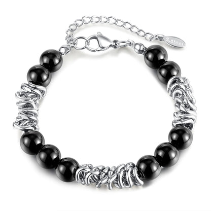 Unisex Black Glass Bead Bracelet – Minimalist Titanium Steel Wristband, High-End Stainless Steel Jewelry for Men & Women