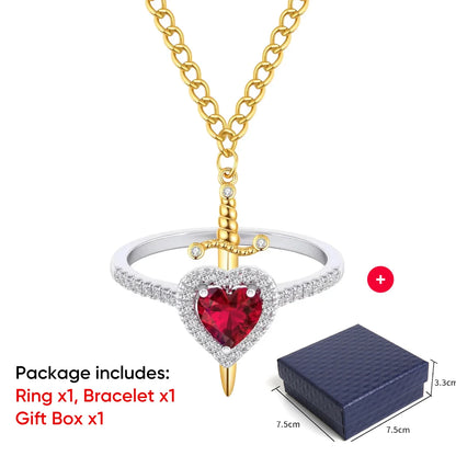 Couple Necklaces Heart Sword Pendant Necklace Ring Bracelet for Women for Him Her Valentine's Day Gift Jewelry