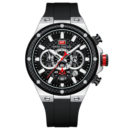 MINIFOCUS Men’s Sports Quartz Watch – Waterproof Chronograph Carbon Fiber Bezel Luminous Hands Multifunction Outdoor Timepiece