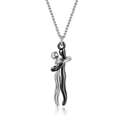 Couple Gift Set – Stainless Steel Hug Necklace, Real Preserved Rose in Drawer Jewelry Box – Romantic Holiday Gift for Him & Her