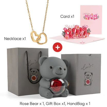2025 New Beautiful 3D Mother's Day Card Roses Teddy Bear and Necklace Best Personalized Unique Mother’s Day Gifts for Mom