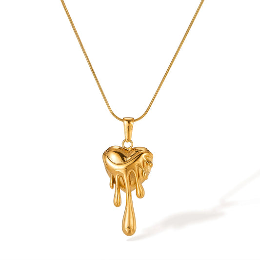 Lava Heart Drop Pendant Necklace – Vintage Minimalist Stainless Steel Statement Choker for Women