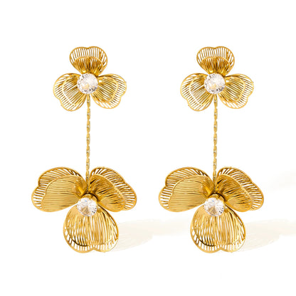Vintage Tassel Flower Earrings for Women – Stainless Steel French Style Elegant Titanium Steel Jewelry