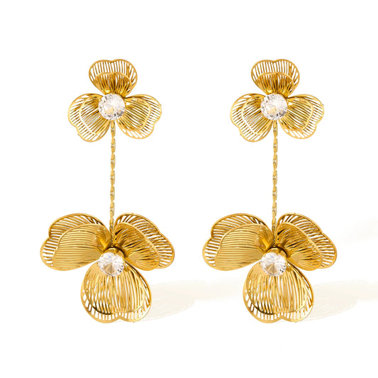 Vintage Tassel Flower Earrings for Women – Stainless Steel French Style Elegant Titanium Steel Jewelry