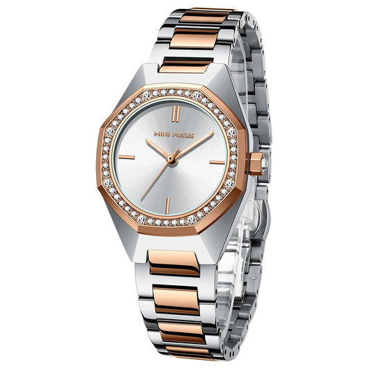 MINIFOCUS Women's Elegant Diamond Accented Octagon Quartz Watch Waterproof Stainless Band Luxury Fashion Watch Gift for Her
