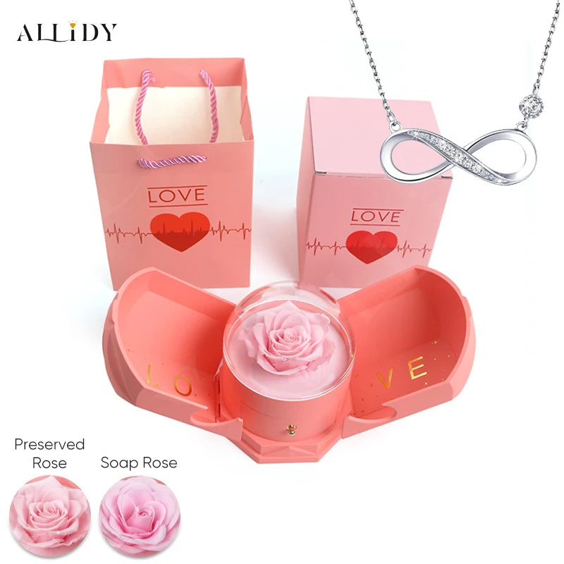 New Creative Double Open Preserved/Soap Rose Gift Box Drawer Jewelry Box Necklace Christmas Birthday Holiday Gift Set Box