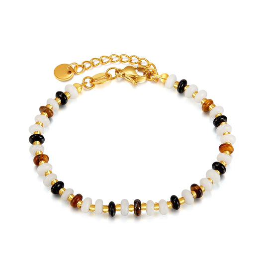 Bohemian Style Beaded Bracelet for Women – Retro Stainless Steel Tiger Eye Stone Dopamine Colorful Layered Wristband