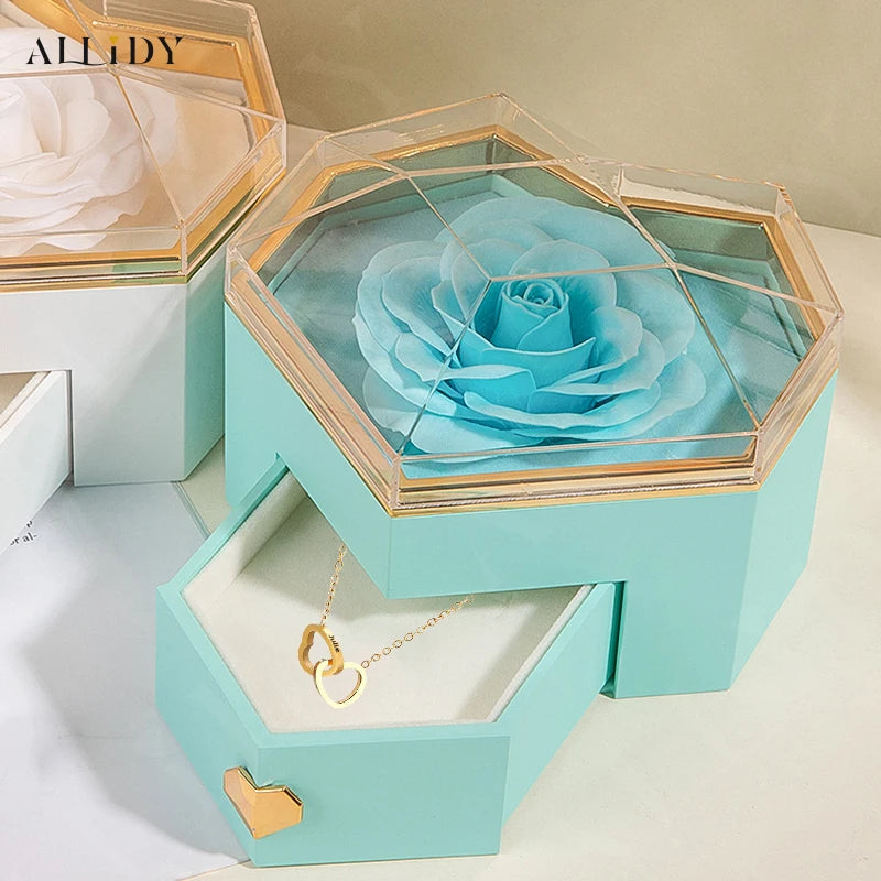 2024 Christmas Heart Customize Name Heart Eternal Rose Jewelry Box For Birthday Mother's Day Valentine's Day Teachers' Day Gifts