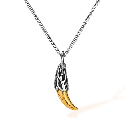 Men’s Wolf Fang Pendant Necklace – Punk Stainless Steel Tooth Amulet, Streetwear Hip Hop Chain Jewelry