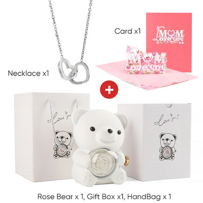 2025 New Beautiful 3D Mother's Day Card Roses Teddy Bear and Necklace Best Personalized Unique Mother’s Day Gifts for Mom