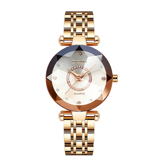 Fashion Ocean Star Women’s Watch Stainless Steel Band Gradient Glass Diamond Studded Dial Luxury Waterproof Luminous Timepiece