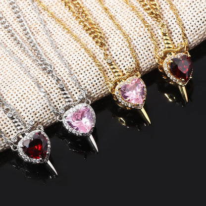 Couple Necklaces Heart Sword Pendant Necklace Ring Bracelet for Women for Him Her Valentine's Day Gift Jewelry