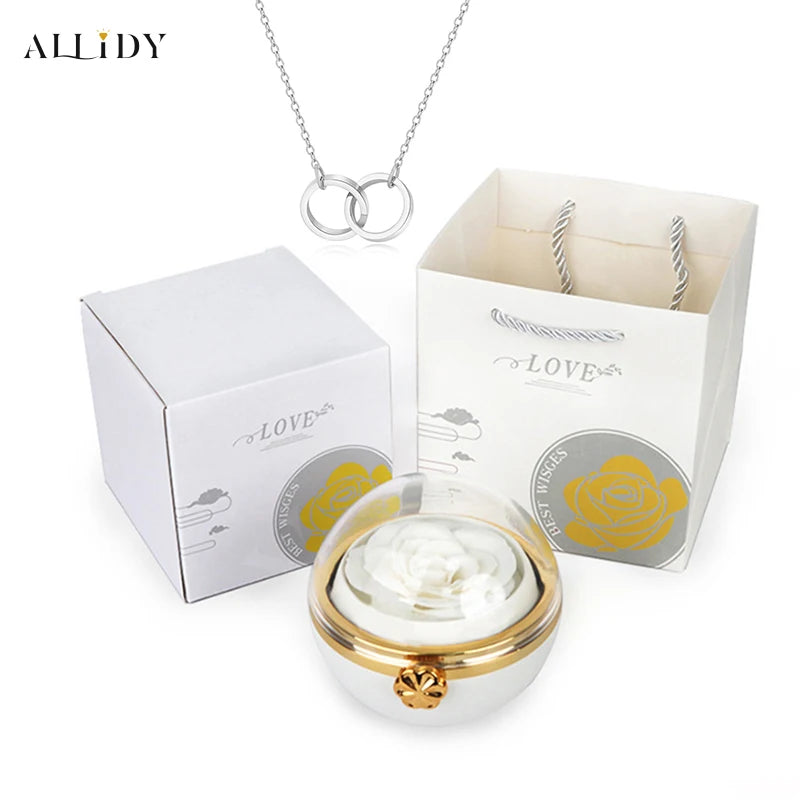 New Rotating Rose Round Jewelry Gift Box with Customized Name Stainless Steel Necklace Valentine's Day Marriage Proposal Gifts