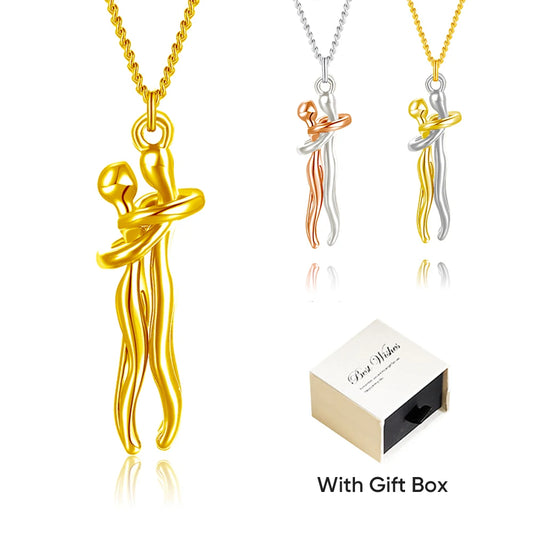 Chic Black Hug Pendant Necklace with Exquisite Gift Box for Couples - Elegant Love Symbol,Perfect for Party & Daily Wear