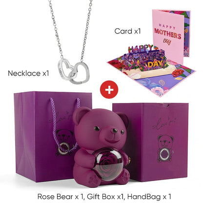 2025 New Beautiful 3D Mother's Day Card Roses Teddy Bear and Necklace Best Personalized Unique Mother’s Day Gifts for Mom