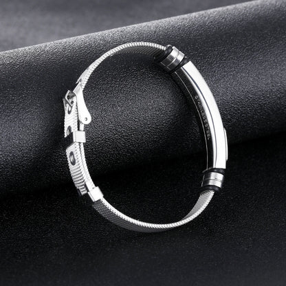 Men’s Vintage Punk Cross Bracelet – Titanium Steel Mesh Band Wristband, Gothic Fashion Jewelry
