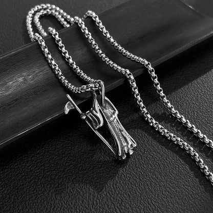 Men’s Reaper Scythe Pendant Necklace – Retro Punk Stainless Steel Grim Reaper Charm Chain