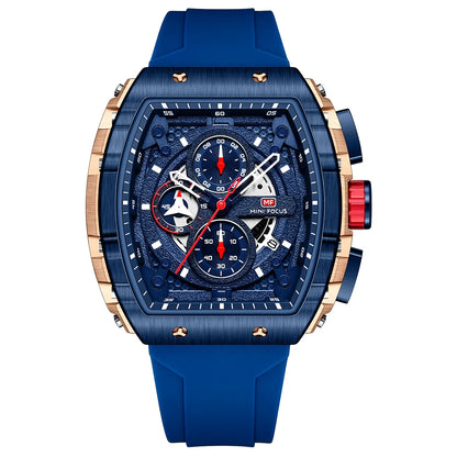 MINIFOCUS Luxury Mens Sports Watch Barrel Curved Glass Waterproof Luminous Automatic Analog Wristwatch for Outdoor & Business